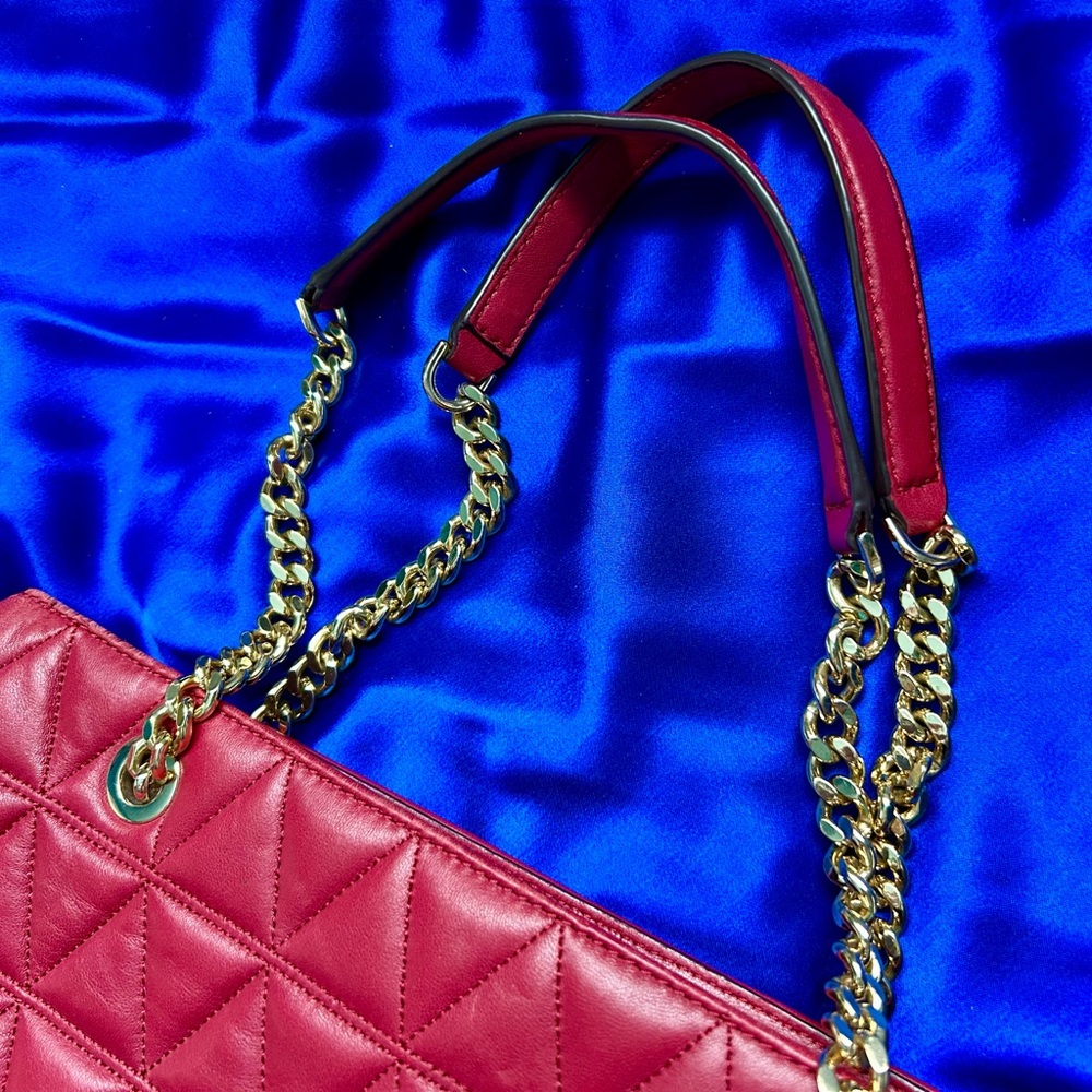 Michael Kors Red Leather Satchel w/ Gold Accents - Picture 11 of 13